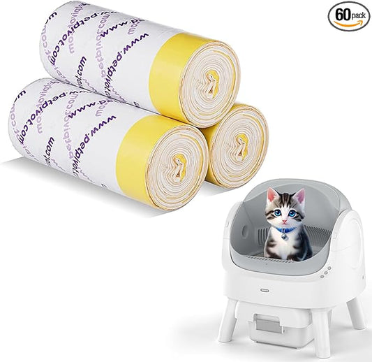 60 Count Litter Box Liners Bags,Compatible with Autoscooper 11 Open-Top Automatic Self-Cleaning Cat Litter Robot Box,3 Rolls Drawstring Trash Bags,23.62 x 11.81 Inches（3 Packs/60 Counts）