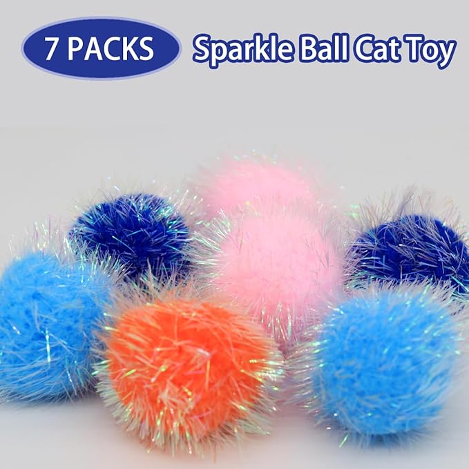 Cat Balls Toy, Cat Pom Pom Sparkle Fuzzy Balls Without Bells 14 Pcs
