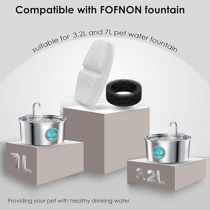 28 Pcs Cat Water Fountain Filters Compatible with FOFNON 3.2L and 7L Prt Water Fountain,Including 14 Pcs Filters & 14 Pcs Sponges(Not for Wireless Fountain)