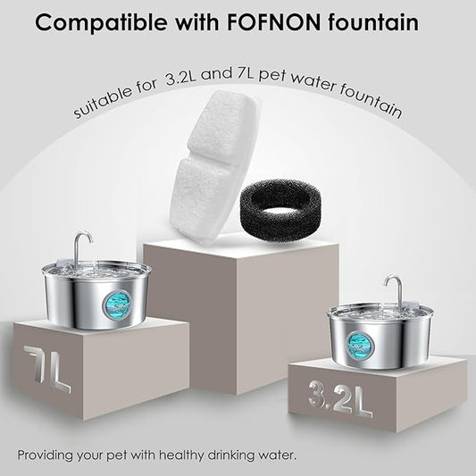 28 Pcs Cat Water Fountain Filters Compatible with FOFNON 3.2L and 7L Prt Water Fountain,Including 14 Pcs Filters & 14 Pcs Sponges(Not for Wireless Fountain)