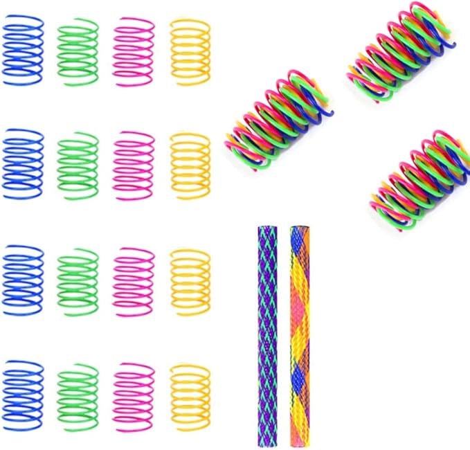 PIVHWIR Cat Spring Toys Set of 30, Plastic Colorful Interactive Cat Toy Cat Coils Spring Pet Toys and Springs Tube