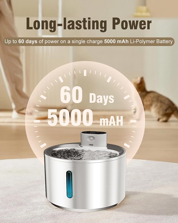 QANYI Wireless Cat Water Fountain Stainless Steel, 140oz/4L Cat Drinking Fountain Large Battery Operated with 3 Filters, Cordless Pet Water Fountain for Cats Dogs Indoor with Motion Sensor