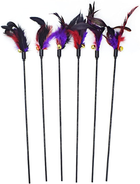 IUHKBH Cat Wands, 6 PCS Colorful Feather Wand with Bell Interactive Cat Toys, Safe for Your Kitty
