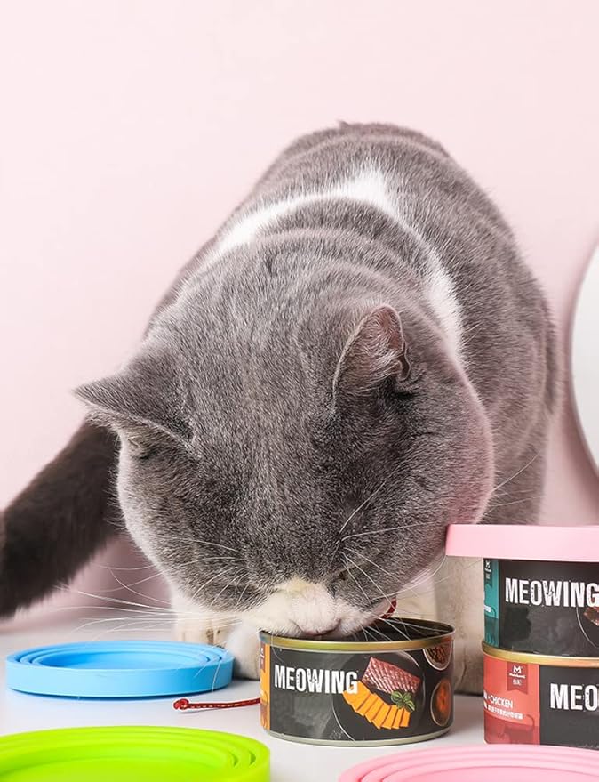 Comtim Pet Food Can Cover Silicone Can Lids for Dog and Cat Food(Universal Size,One fit 3 Standard Size Food Cans) (Blue/Purple)