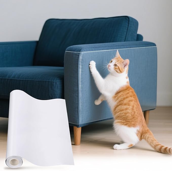 uxcell Anti Scratch Furniture Protector, 1 Roll 118" x 18" Single-Sided Sticky Couch Protector from Cat Claws, Clear Protectors from Cats Scratching for Sofa Corners, Walls, Doors