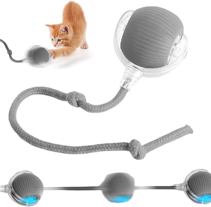 1pcs Smart Interactive Pet Toy Ball, Self Rolling Dog Ball Interactive Cat Toys, 360° Smart Automatic Rolling Ball Toy for Dogs Cats Indoor Outdoor Play (Grey)
