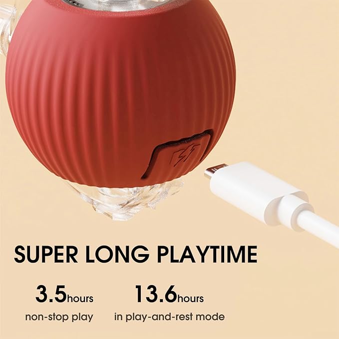 Interactive Dog & Cat Electric Active Toys - Smart Rolling Ball for Dogs & Cats, Rechargeable (Red)