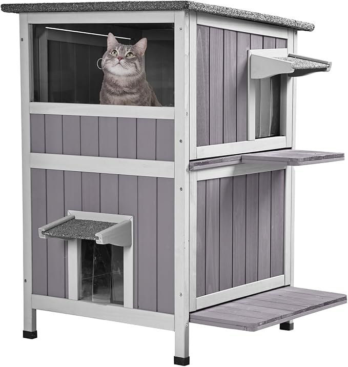 Outdoor Feral Cat House Outside Kitten Shelter 2 Story Cat Catio Enclosure Weatherproof Waterproof