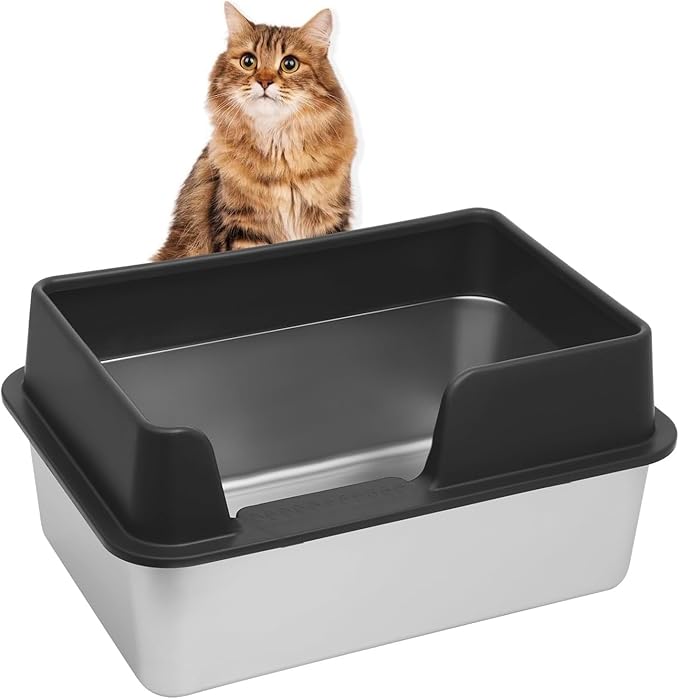 Kichwit Stainless Steel Cat Litter Box with High Sides Easy to Clean, Smooth Surface, Rust Resistant, 19.8" x 13.8" x 10" (with Lid)