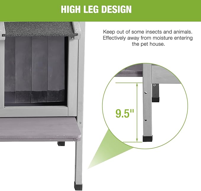GUTINNEEN Outdoor Cat House Insulated, Weatherproof Feral Cat Shelter with Insulation Liner for Winter, Wooden Elevated Cat Condo for 1-3 Cats, 33.5" L x 21.7" W x 27.2" H (Grey)