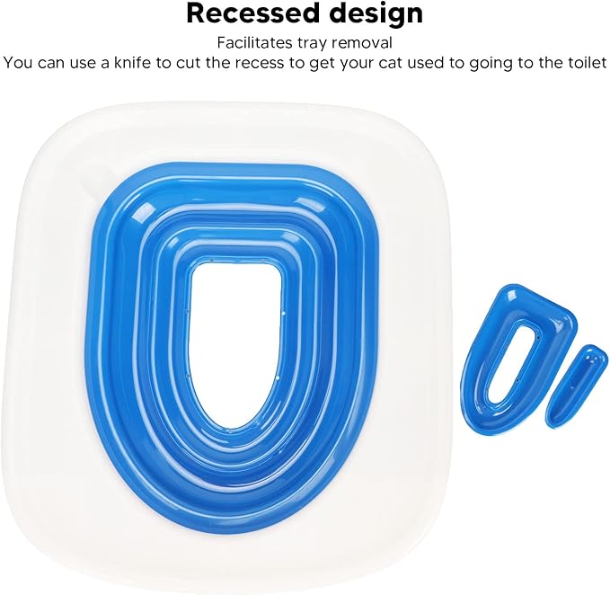 Luqeeg Cat Training Kit System - Professional Reusable Cat Toilet Trainer, Urinal Seat with Extra Blue Tray, Recess Design Facilitates Tray Removal