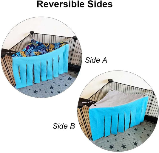 RIOUSSI Guinea Pig Hideout Hideaway Corner Fleece Toys Cage Accessories with Reversible Sides, Blue Leaves