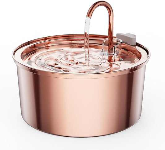 Tomxcute Cat Water Fountain Stainless Steel - 108oz/3.2L Cat Fountain for Drinking- Large Capacity Pet Water Fountain - Copper Surface
