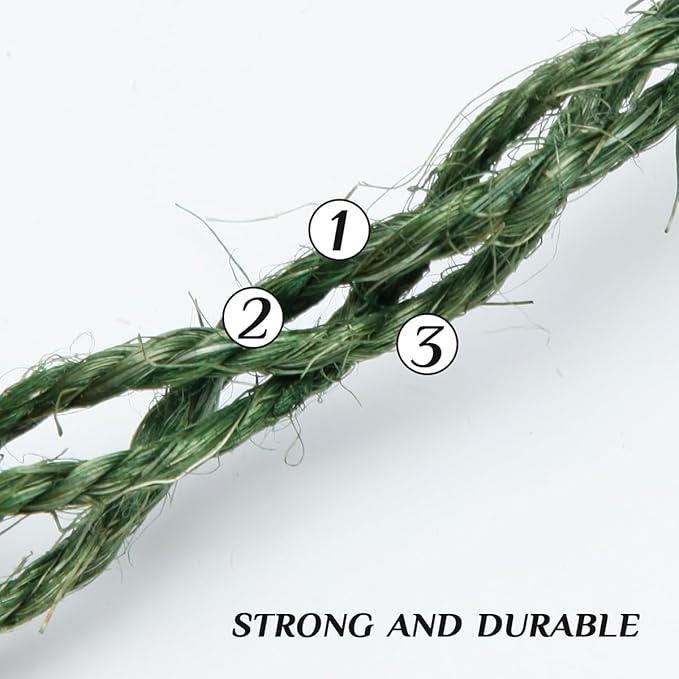 Green Sisal Rope 1/4 Inch by 65-Feet for Cat Scratching Post Tree Tower Replacement Repair and Replace, DIY Hemp Twine Rope for Kittens Shelves Scratch Mat Window Bed Perch Climbing, 6mm by 20m