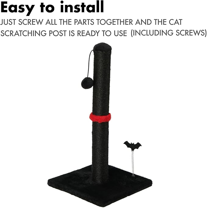 MECOOL Cat Scratching Post Premium Sisal Scratch Posts with Hanging Ball Vertical Scratcher for Indoor Cats and Kittens,Black