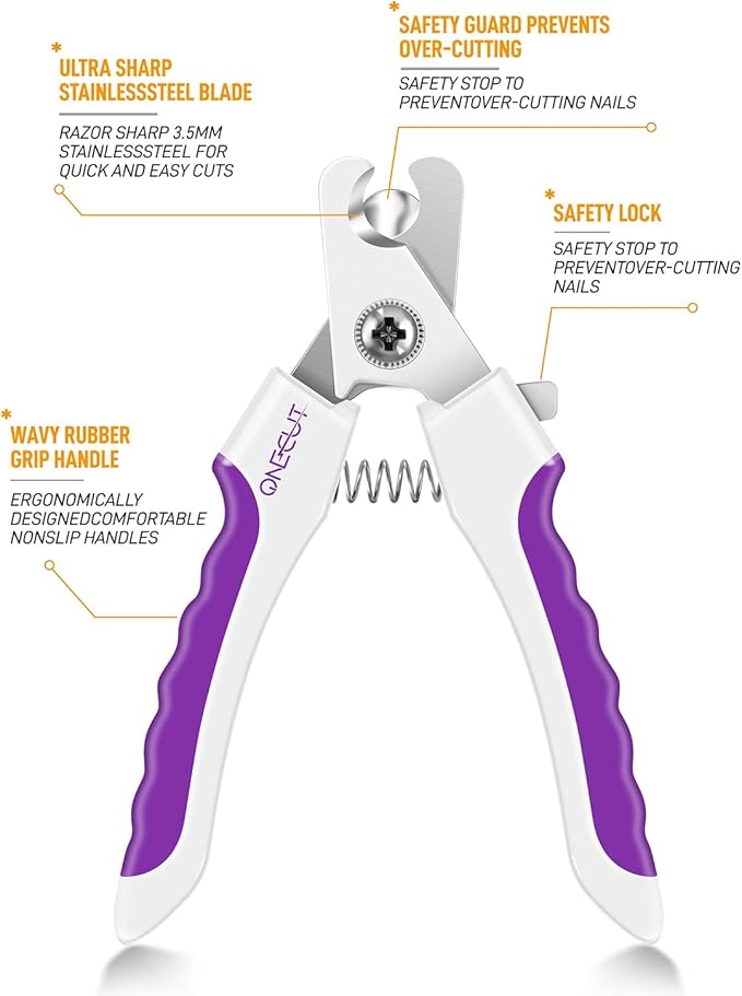 OneCut 6" Dog Nail Clippers for Small, Medium and Large Breed Professional Pet Nail Trimmers -Suitable for Cats, Rabbits and Guinea Pigs with Safety Guard to Avoid Over Cutting (Purple)