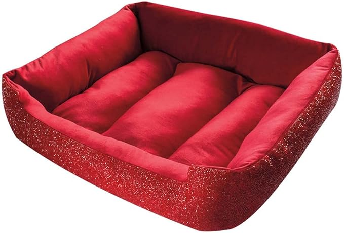 Pet Bed, Sparkling Rhinestones, Soft, Comfortable Velvet, for Lounging Dogs, Cats, Pets, Red, Small, Sold Individually
