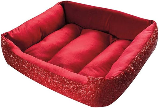 Pet Bed, Sparkling Rhinestones, Soft, Comfortable Velvet, for Lounging Dogs, Cats, Pets, Red, Small, Sold Individually
