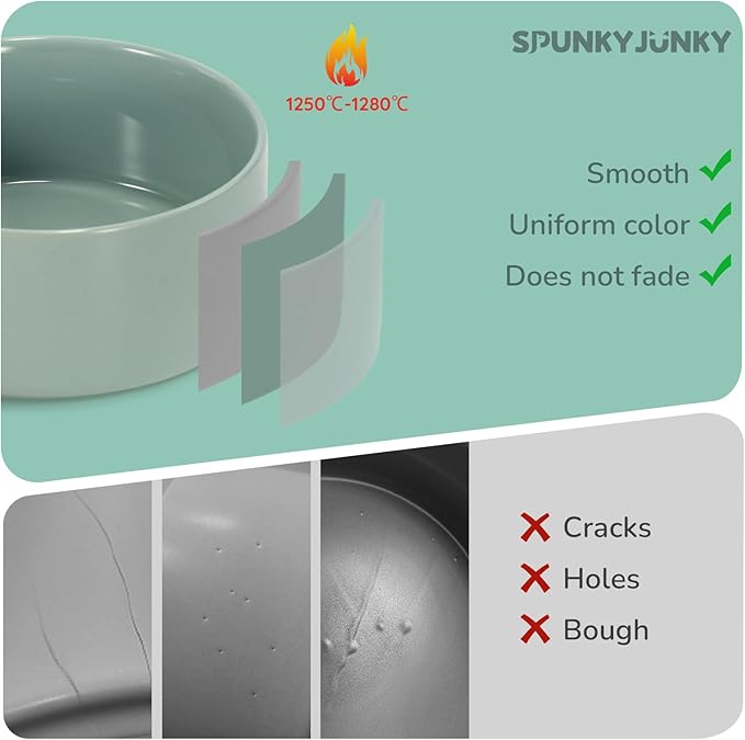 SPUNKYJUNKY 28.7OZ Ceramic Dog and Cat Bowl, Modern Cute Weighted Food Water Bowl for Replacement Morandi Green (1 Pack)