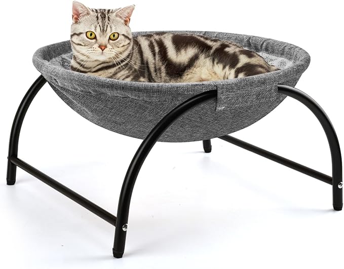 Raised Cat Hammock Bed, Pet Bed for for Indoor Cats, Standing Cat Cot with Washable Plush,17.1 x 17 x 9.5 inches