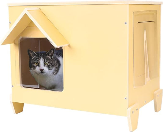 Outdoor Cat Houses Feral Cat Shelter Wooden Stray Cat Condo Outside Sturdy Waterproof and Insulated with Escape Door (one cat upgrate)