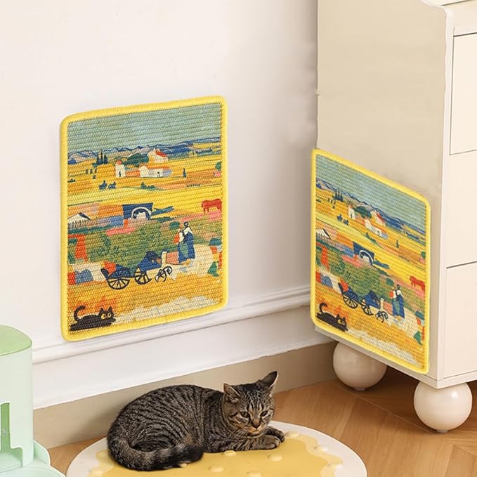 Sisal Cat Scratching Mat – Anti Scratch Furniture Protector for Walls, Couches, Cabinets, Doors & Carpet, 15x11.8 Inch, Shedding-Resistant Cat Scratcher with Hook and Loop Fastener (Wheat Field)