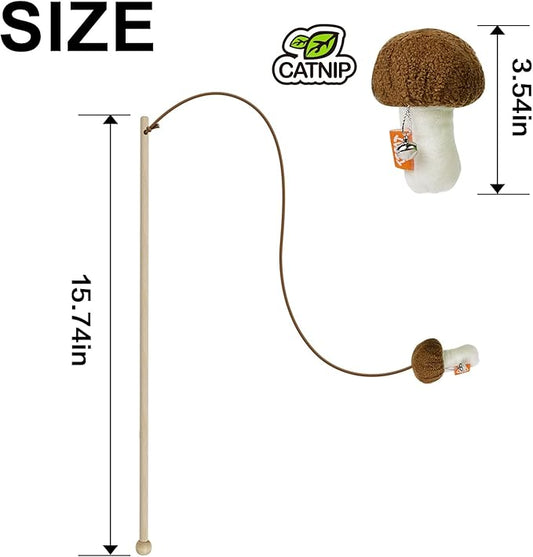 TTcat Cat Wand Toy for Indoor Cats, Natural Wood Cat Wand Toy with Mushroom Catnip Toy,Interactive Cat Toy Kitten Toy for Indoor Cats to Play Chase Exercis