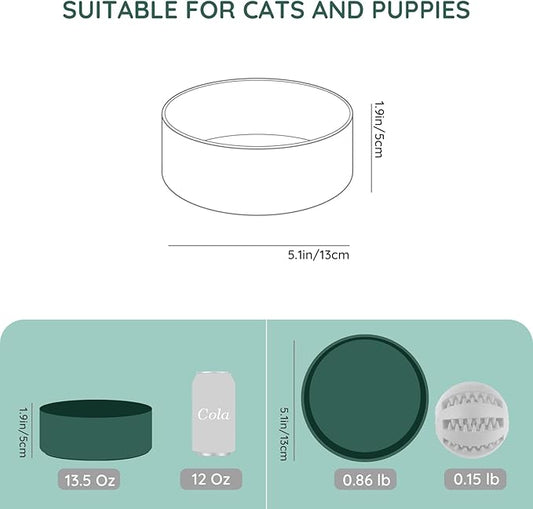 SPUNKYJUNKY 13.5OZ Ceramic Dog and Cat Bowl, Modern Cute Weighted Food Water Bowl for Replacement Green (1 Pack)