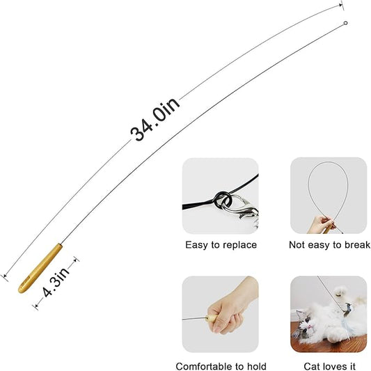 TTcat Interactive Bird & Insect Simulation Cat Toy Set - 10 Pcs Feather Refills & 2 Pcs Cat Wand Toy, 29'' Flexible Steel Wire, Sturdy Wood Handle & Bell, for Indoor Kittens