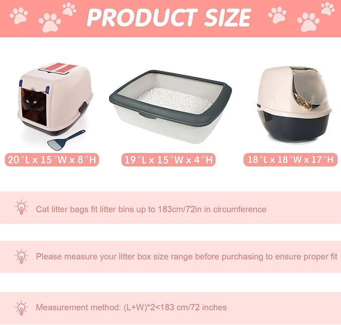 Thenshop 60 Count Jumbo Cat Pan Liners 36'' x 18'' Extra Large Disposable Cat Bags Drawstring Supplies Extra Large Disposable Litter Bags Box Liners for Trash Waste(Pink)