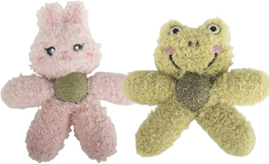 Cat Toys with Catnip Kitten Chew Bite Supplies Boredom Relief Fluffy Kitty Teeth Cleaning Chewing Cat Lovers Interactive Plush Gift (Rabbit&Frog)
