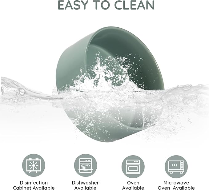 SPUNKYJUNKY 28.7OZ Ceramic Dog and Cat Bowl, Modern Cute Weighted Food Water Bowl for Replacement Morandi Green (1 Pack)