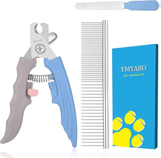 Pet Nail Clipper,Dog Nail Trimmers Safety Guard to Aviod Over Cutting,Puppy Cat Claw Trimmer,with Free Dog Comb Nail File, Sharp Grooming Clipper, Great for Thick Toenail, Blue