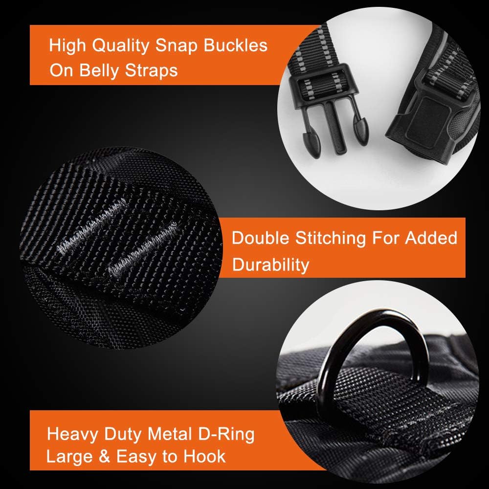 PHOEPET Reflective Dog Harness No Pull Large Breed Vest with 2 Metal Leash Attachment Hooks(XL, Black)