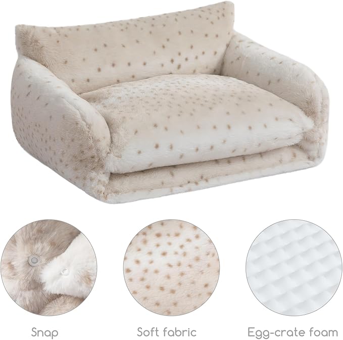 Hollypet Cat Bed Fluffy Plush Mutifuctional Double-Layer Soft Pet Couch Orthopedic Sofa Nest Beds for Small Cats and Dogs, Leopard (21x15x8 inch)