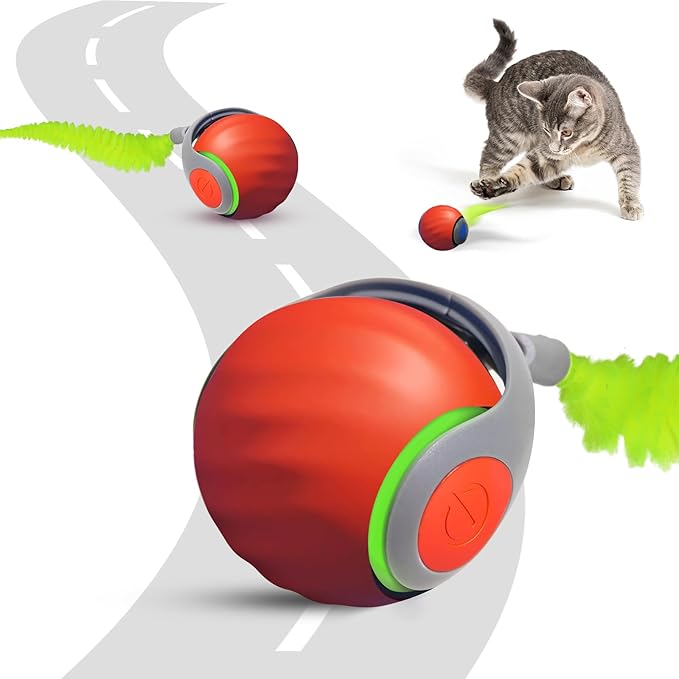 Speedy Tail Cat Toy 2.0, Interactive Cat Ball Toy for Bored Indoor Cats, Automatic Moving Pet Play Ball, Two Speed Adjustment with Replacement Tail