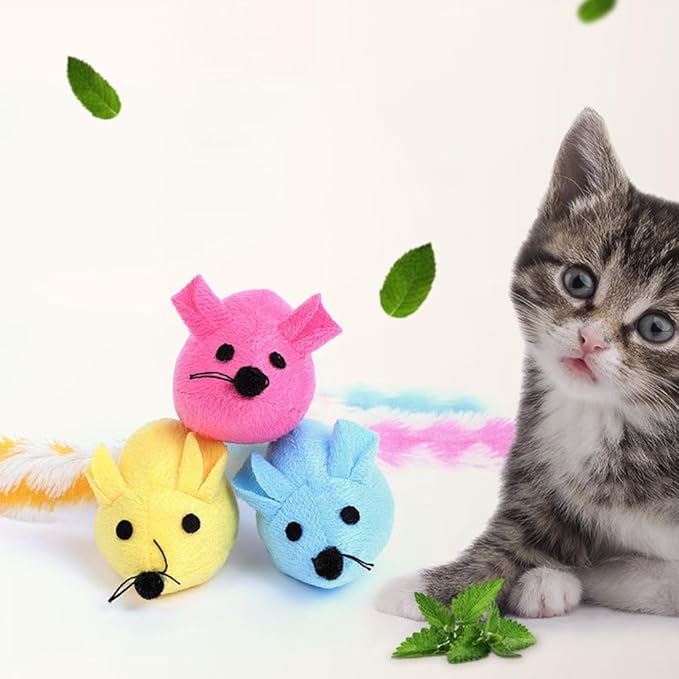 BESPORTBLE 3Pcs Colorful Catnip Plush Mice - Interactive Cat Teaser for Indoor Cats Engaging Chewing