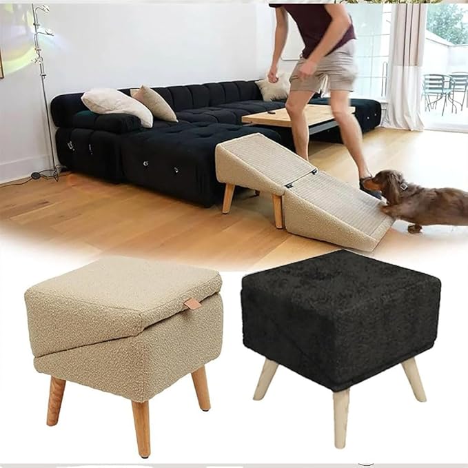 Split Ottoman Dog Ramp, 2-in-1 Lightweight Folding Stairs and Ottomans, Bed Couch & Car Ramps with Durable Non-Slip Waterproof Fabric Cover for Dogs Cats Or Pets Footrest