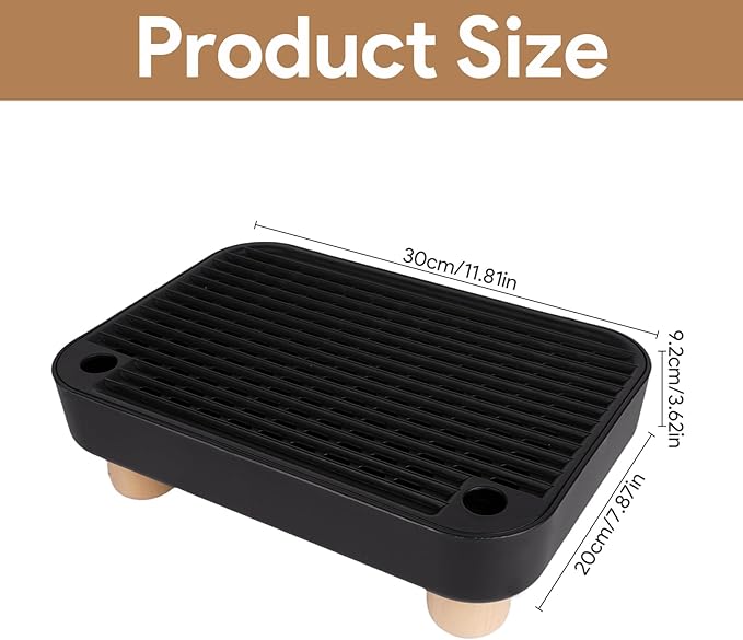 Cat Ramp Litter Box Step, Small Senior Cat Litter Box Mats Ramp for Floor with Wooden Base, Low Entry Cute Cats Food Mat Stairs Prevent Tracking, Silicone Small Litter Boxes Shield Catcher Mat Black