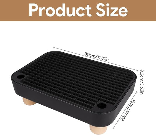 Cat Ramp Litter Box Step, Small Senior Cat Litter Box Mats Ramp for Floor with Wooden Base, Low Entry Cute Cats Food Mat Stairs Prevent Tracking, Silicone Small Litter Boxes Shield Catcher Mat Black