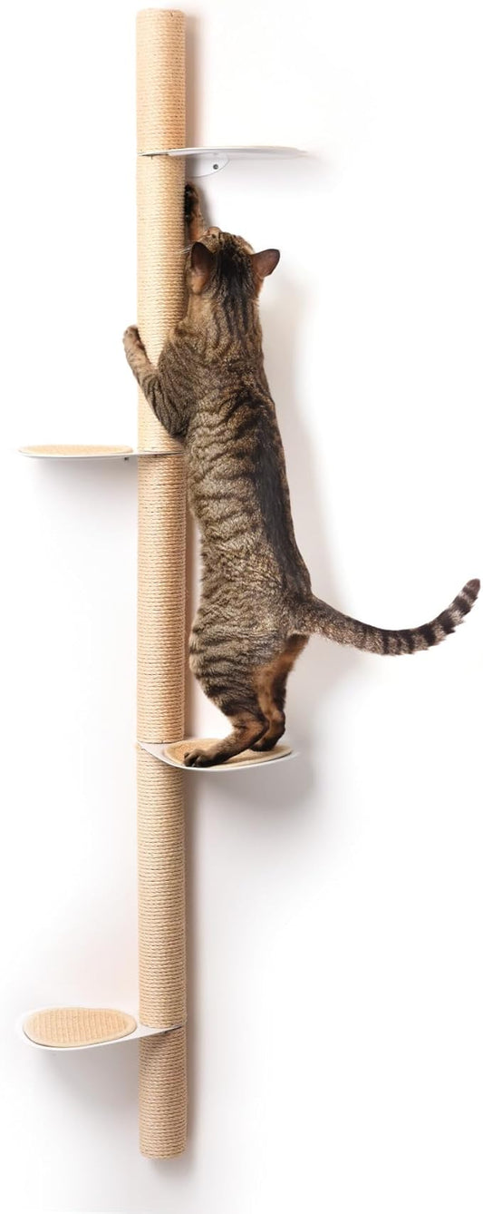 68" Tall Wall-Mounted Cat Tree – Modern Space-Saving Cat Shelf with Sisal Scratching Post & Steel Climbing Steps – Stylish Cat Wall Furniture for Small Spaces
