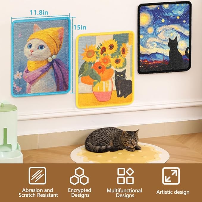 Sisal Cat Scratching Mat – Anti Scratch Furniture Protector for Walls, Couches, Cabinets, Doors & Carpet, 15x11.8 Inch, Shedding-Resistant Cat Scratcher with Hook and Loop Fastener (Starry Sky)