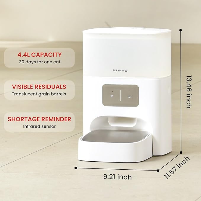PET MARVEL Automatic Pet Feeder, 4.4L Large Capacity (30-Day Meals) with Quadruple Seal for 30-Day Freshness - APP/WiFi Control, Anti-Jamming Design, Detachable, Dual Power Backup