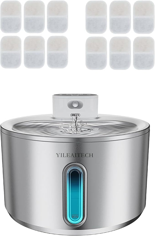 Wireless Cat Water Fountain Stainless Steel, 135oz/4L Cat Fountain, Battery Operated, Cordless Pet Water Fountain for Cats & Dogs with Motion Sensor, Ultra Quiet Pump, 12 Filters (SS, 4L)