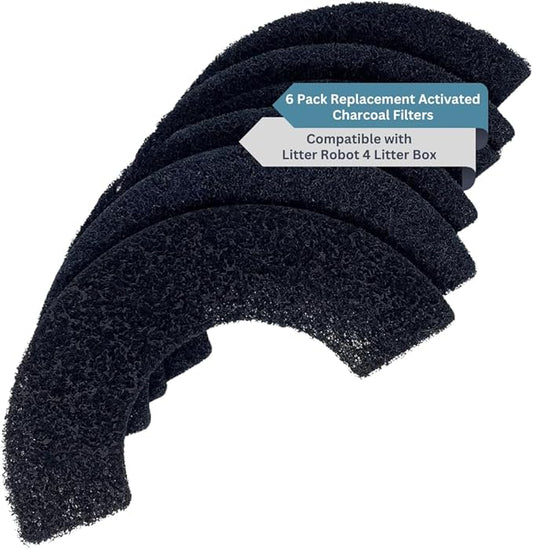 6-Pack Activated Carbon Filters for Litter Box - Unscented Pre-Cut Activated Carbon Filter Replacement - Absorbs Odors and Dust - Compatible with Litter Robot 4 Model, Made in USA