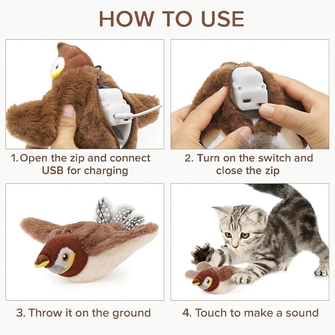 Flapping Bird Cat Toy, Cat Toys for Bored Indoor Adult Cats (No Flying) - Interactive Automatic Cat Toy with Chirping & Flapping Wings, Catnip Toy for Cats, Juguetes para Gatos