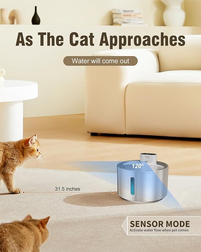 QANYI Wireless Cat Water Fountain Stainless Steel, 140oz/4L Cat Drinking Fountain Large Battery Operated with 3 Filters, Cordless Pet Water Fountain for Cats Dogs Indoor with Motion Sensor