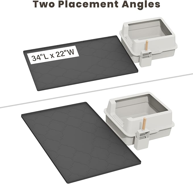 Cat Mat for Litter Box, 34" X 22" Large Silicone Cat Litter Trapping Mat, Easy Clean for Scatter Control, Soft on Kitty Paws, Waterproof, Urine-Proof, Non-Slip Kitty Litter Mat for Floor, Black