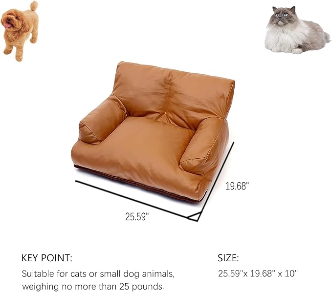 Pet Sofa Bed, Vintage Cat Dog Faux Leather Sofa with Non-Slip Bottom for Dogs Cats (Brown, Medium)