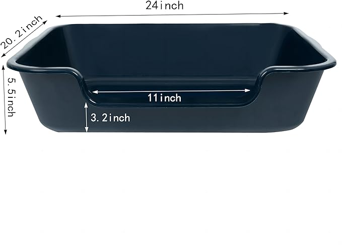 1 Pack of Extra Large Cat Litter Box (ABS Material), Low Entry Senior Litter Pen for Geriatric Kitty Big Cats, Jumbo Pet Safe Litter Boxes Tray for Indoor Pets Potty (Dark Blue, 24"L x 20"W)